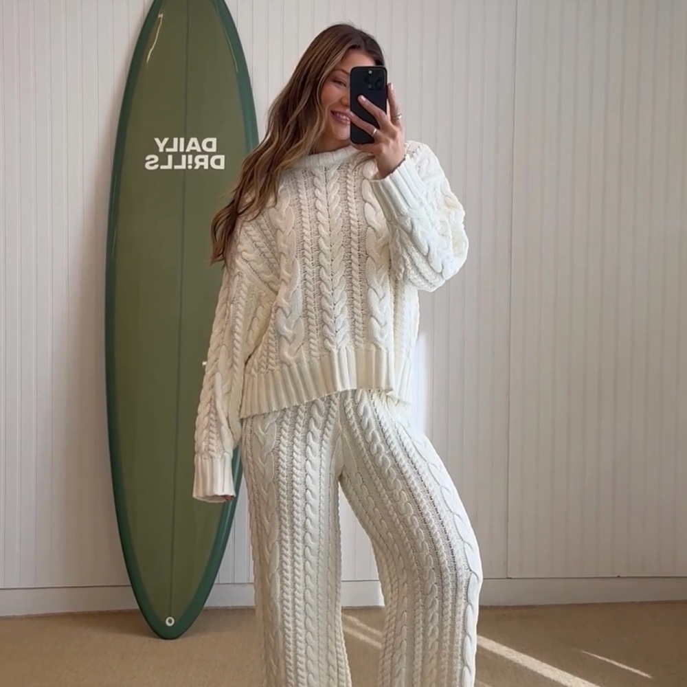 Daily Drills Cream Cable Knit Sweater